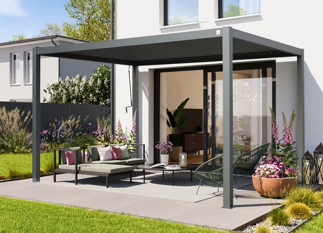 Elite Anthrazit 3x4m Verstellbare Pergola - Moderne Eleganz & ganzjährige Beständigkeit