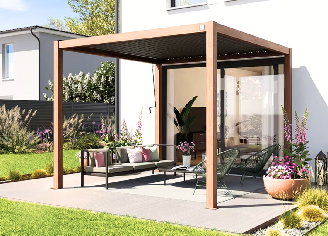 Elite 3x3m Verstellbare Pergola in Holzoptik  - Moderne Eleganz & ganzjährige Beständigkeit