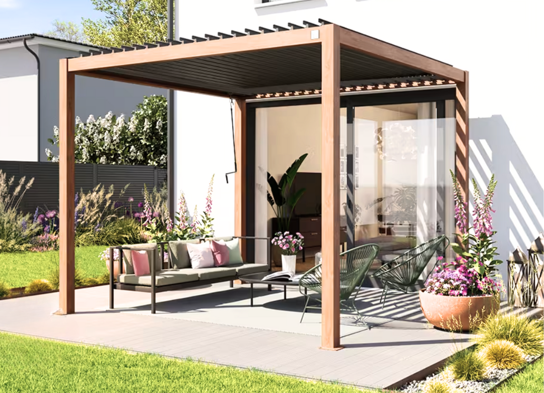 Pergola s Izgledom Drva od Aluminija 3x3 m