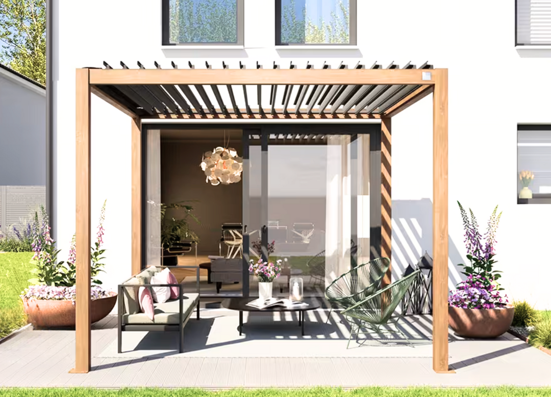 Elite 3x3m Verstellbare Pergola in Holzoptik  - Moderne Eleganz & ganzjährige Beständigkeit