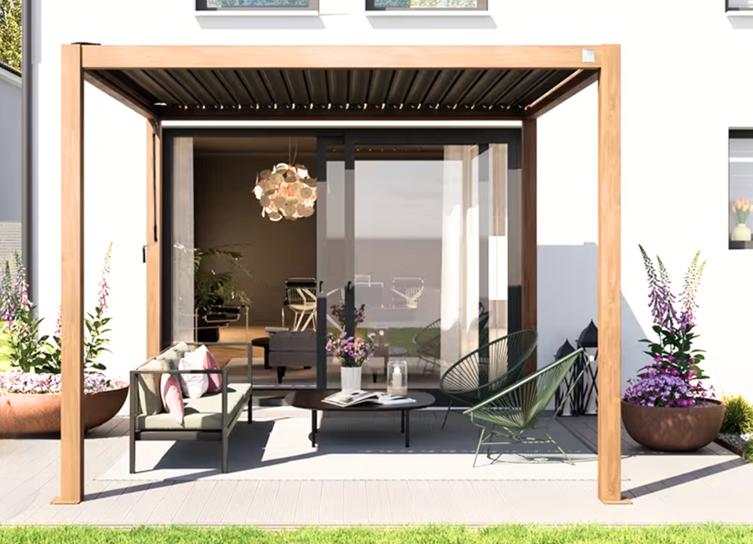 Elite 3x3m Verstellbare Pergola in Holzoptik  - Moderne Eleganz & ganzjährige Beständigkeit