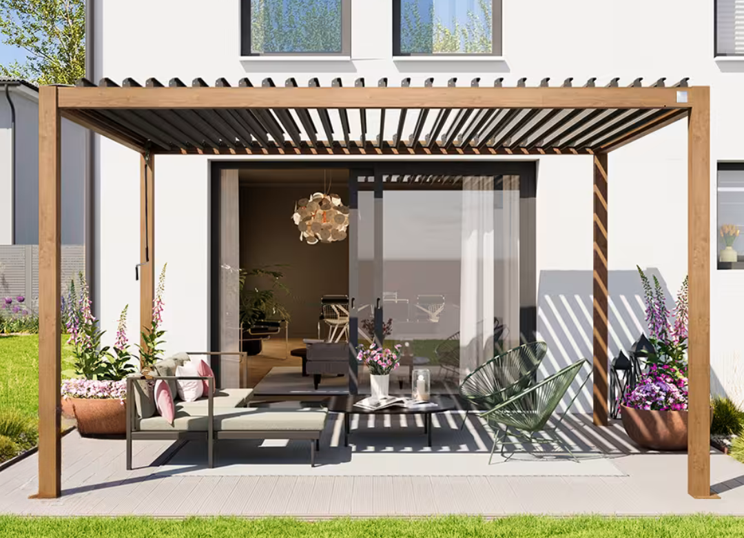 Elite  3x4m Verstellbare Pergola in Holzoptik - Moderne Eleganz & ganzjährige Beständigkeit