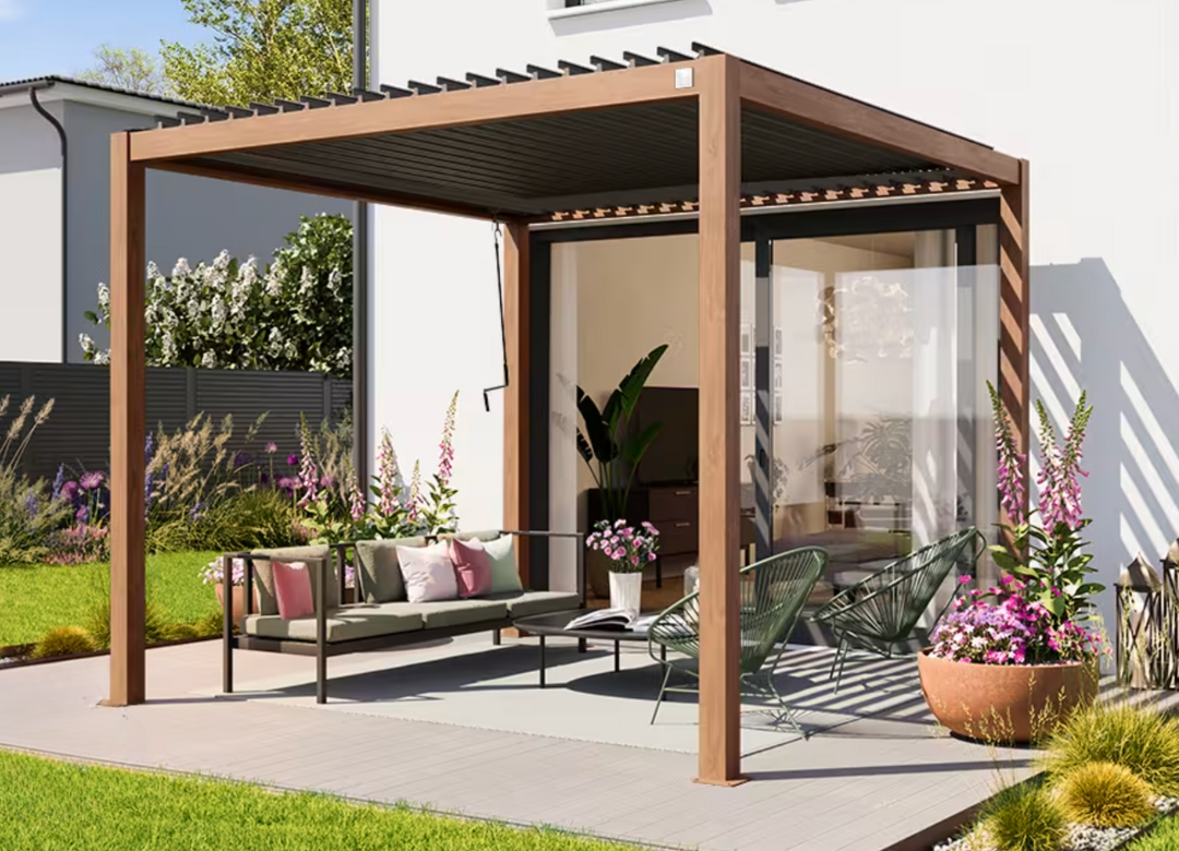 Elite  3x4m Verstellbare Pergola in Holzoptik - Moderne Eleganz & ganzjährige Beständigkeit