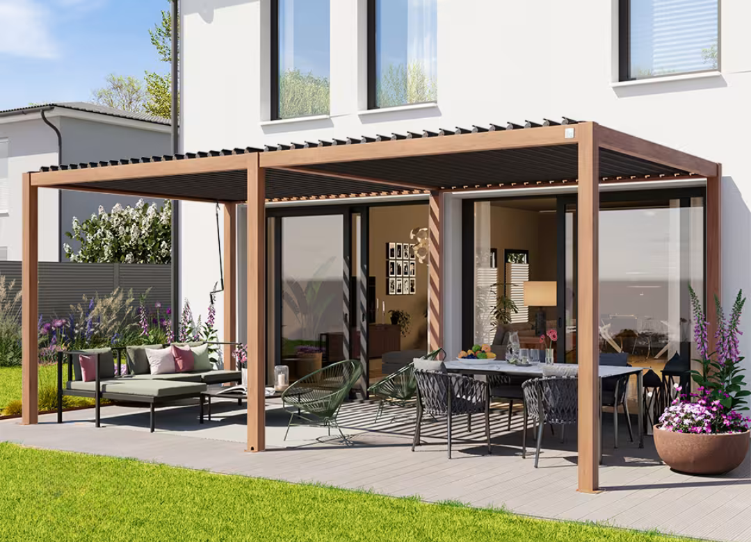 Elite 3x6m Verstellbare Pergola in Holzoptik  - Moderne Eleganz & ganzjährige Beständigkeit