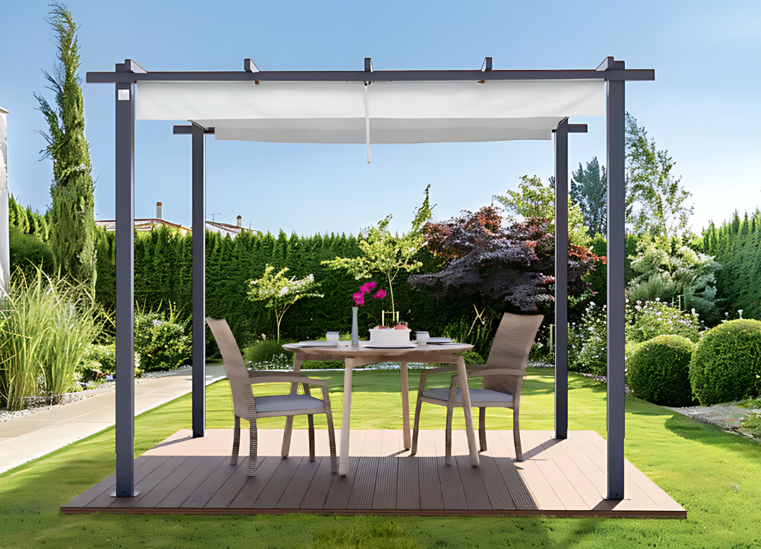 Classic. 3x3m Pergola in Anthracite with Stone-Colored Sun Sail