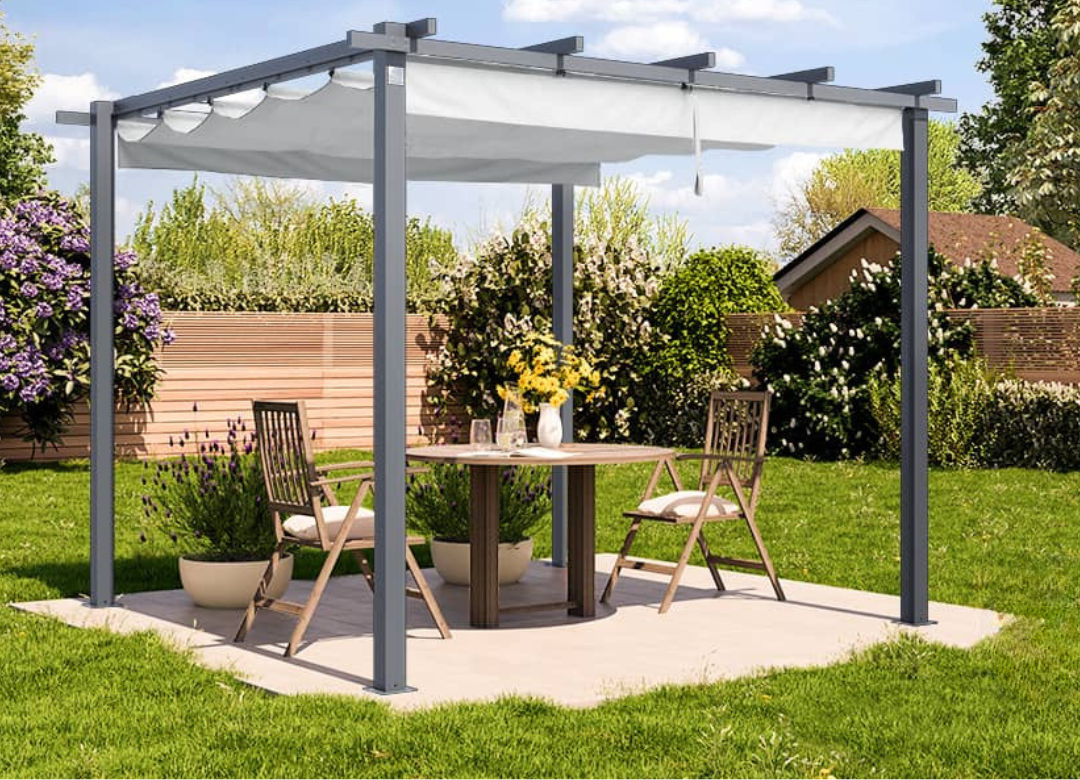 Classic. 3x3m Pergola in Anthracite with Stone-Colored Sun Sail