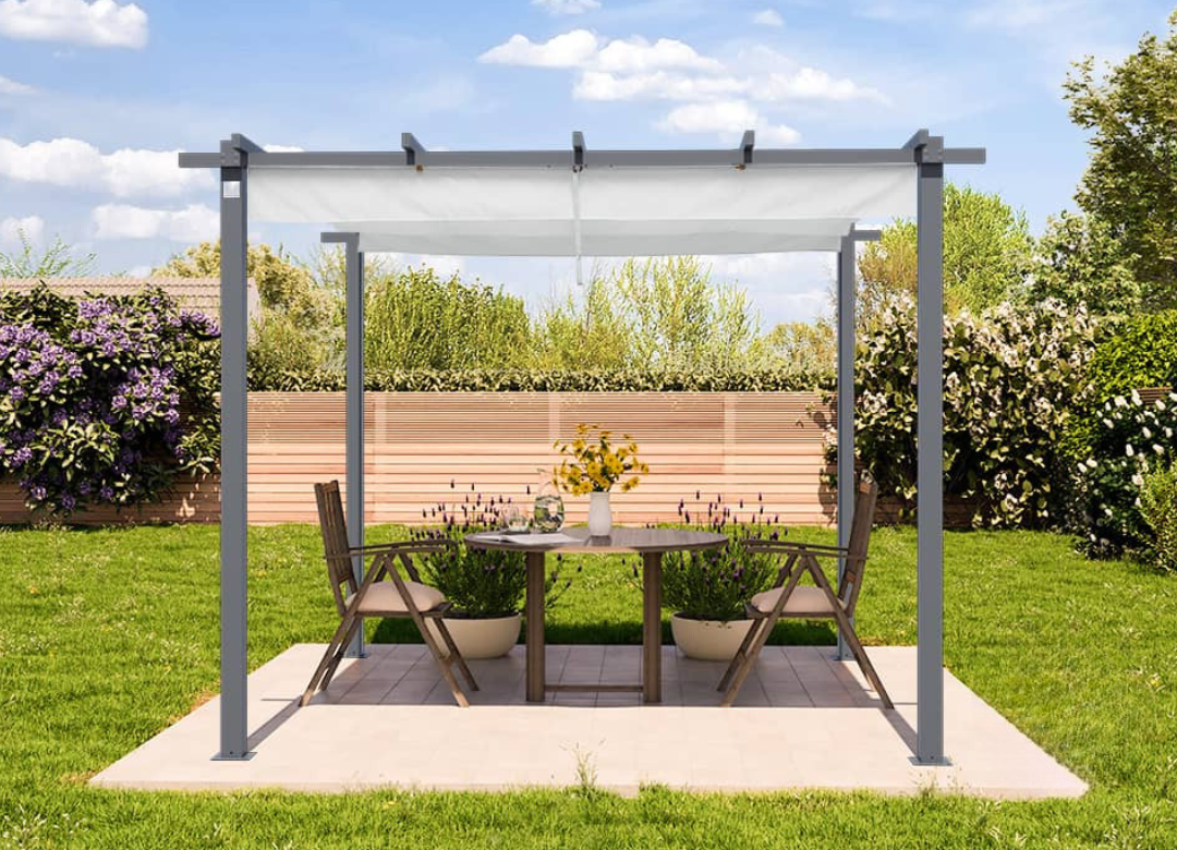 Classic pergola dimenzija 3x3m u antracit boji s suncobranom u boji kamena