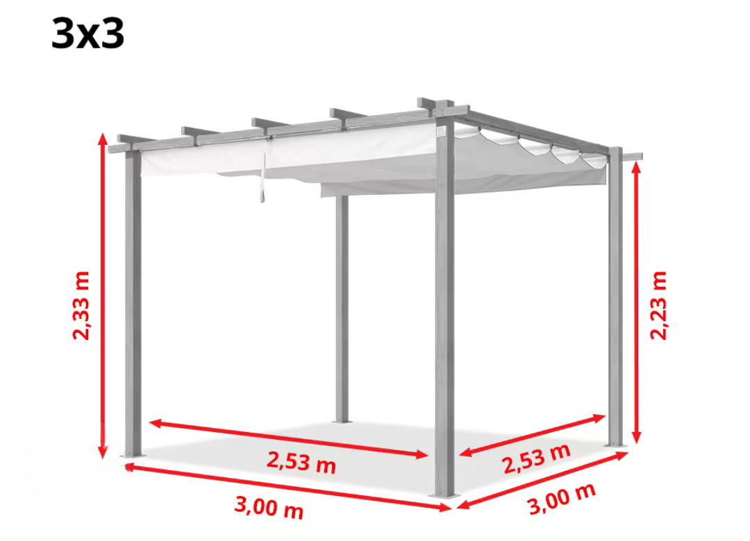 Classic. 3x3m Pergola in Anthracite with Stone-Colored Sun Sail