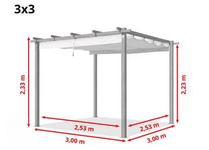 Classic. 3x3m Pergola in Anthracite with Stone-Colored Sun Sail