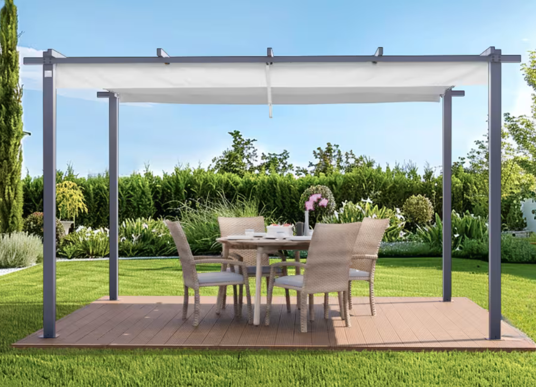 Classic. 3x4m Pergola in Anthracite with Stone-Colored Sun Sail