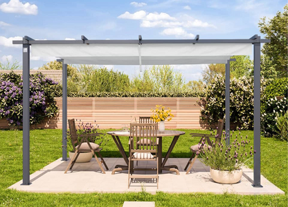 Classic. 3x4m Pergola in Anthracite with Stone-Colored Sun Sail