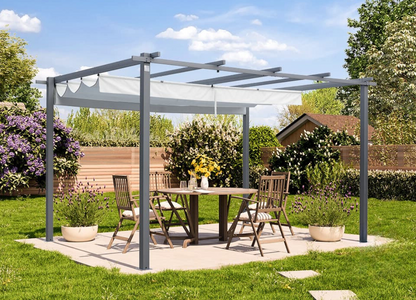 Classic. 3x4m Pergola in Anthracite with Stone-Colored Sun Sail