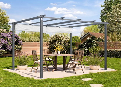 Classic. 3x4m Pergola in Anthracite with Stone-Colored Sun Sail