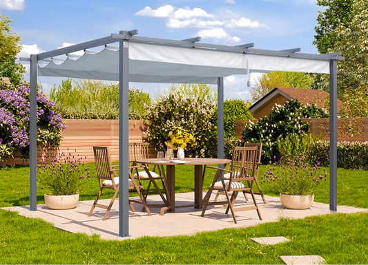 Classic. 3x4m Pergola in Anthracite with Stone-Colored Sun Sail