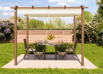 Classic. 3x3m Pergola in Wood Look with Stone-Colored Sun Sail