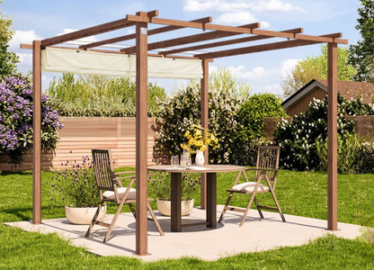 Classic. 3x3m Pergola in Wood Look with Stone-Colored Sun Sail