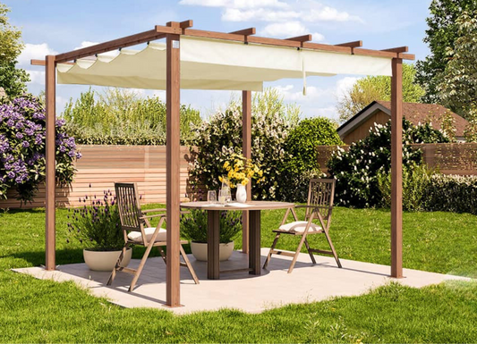 Classic. 3x3m Pergola in Wood Look with Stone-Colored Sun Sail