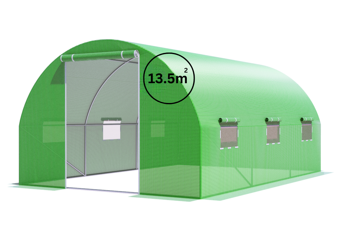 Garden Greenhouse -  3x4.5 x2m | 13.5m2 |Door on Both Sides | Green