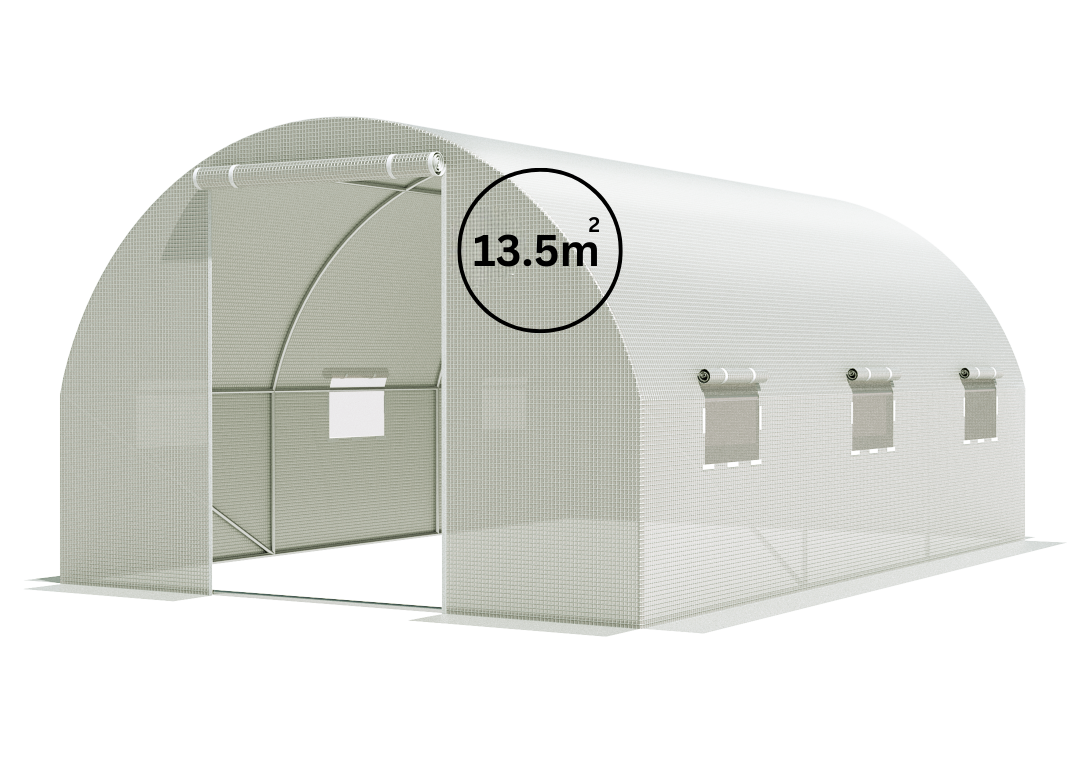 Gartengewächshaus - 3x4,5 x2m | 13,5m2 |Tür auf beiden Seiten | Weiß.