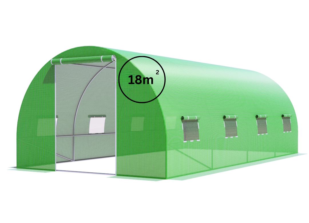 Garden Greenhouse -  3x6 x2m | 18m2 |Door on Both Sides | Green