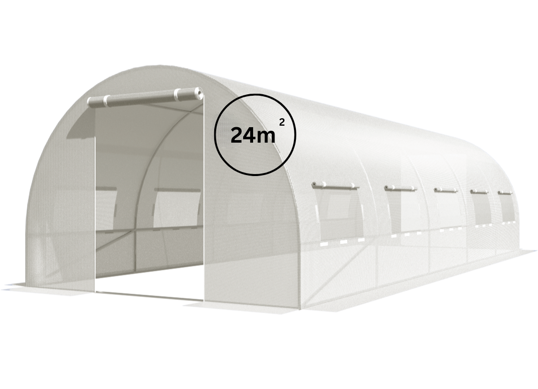 Rastlinjak - 3x8x2m | 24m2 |Vrata na Obeh Straneh| Beli