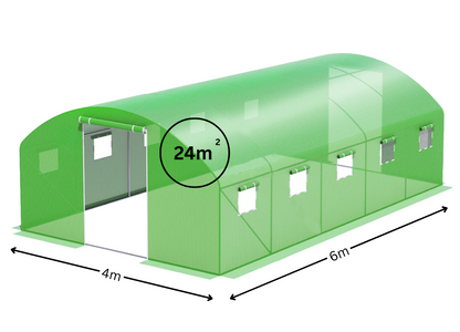 Gartengewächshaus - 4x6x2m | 24m2 |Tür auf beiden Seiten | Grün