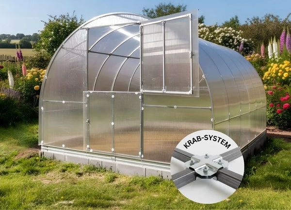 EURO KLASIKA TUBE Greenhouse – Snow Load up to 220 kg/m² – Width 3 m × Length up to 14 m + 4/6 mm Polycarbonate