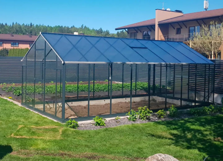 Hybrid Greenhouse XL-Series 2.9m | Glass Walls + 6mm Roof | Black ...