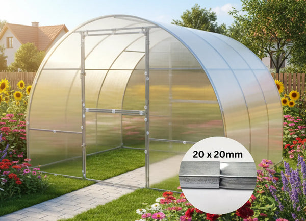 Rastlinjak EASY – Nosilnost snega do 180 kg/m² – širina 3 m × dolžina do 12 m + polikarbonat 4/6 mm