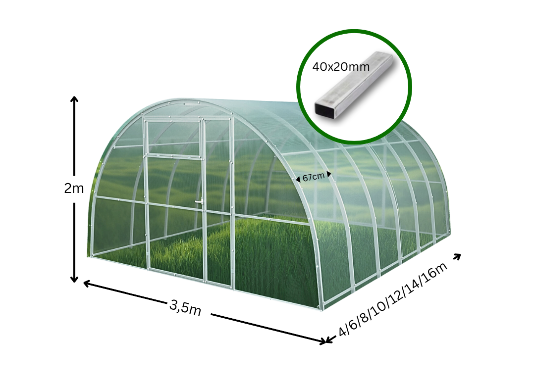 Greenhouse Titan PLUS | width 3,5 m | Polycarbonate