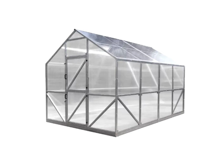 The Vitor greenhouse 3x4 m: area 12 m², height 260 cm, 4 mm polycarbonate, galvanized steel frame 40x40 mm. Includes 2 windows and 1 door.