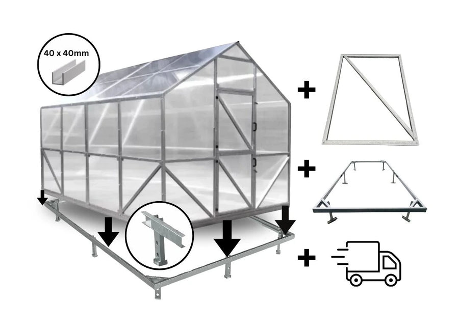 The Complete Greenhouse "VICTORIA" - Width 3m + 2 Doors with Windows + Foundation - with Delivery