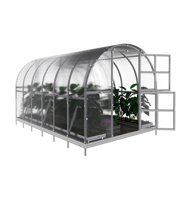 Greenhouse with plants inside on a white background