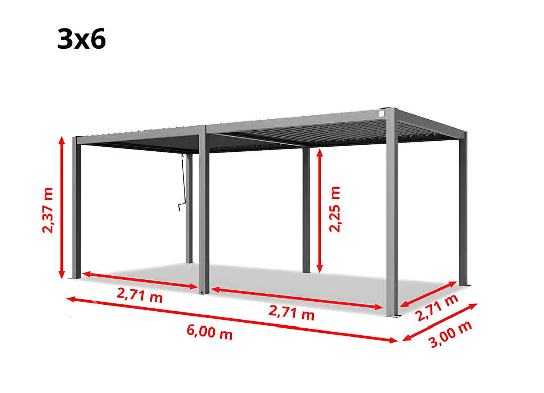 Premium Pergola Antracit 3x6m z Lamelnim Strešnikom