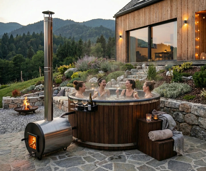 Premium Wood-Fired Hot Tub (2.0m) – Hydro & Air Massage – TIM-DAM